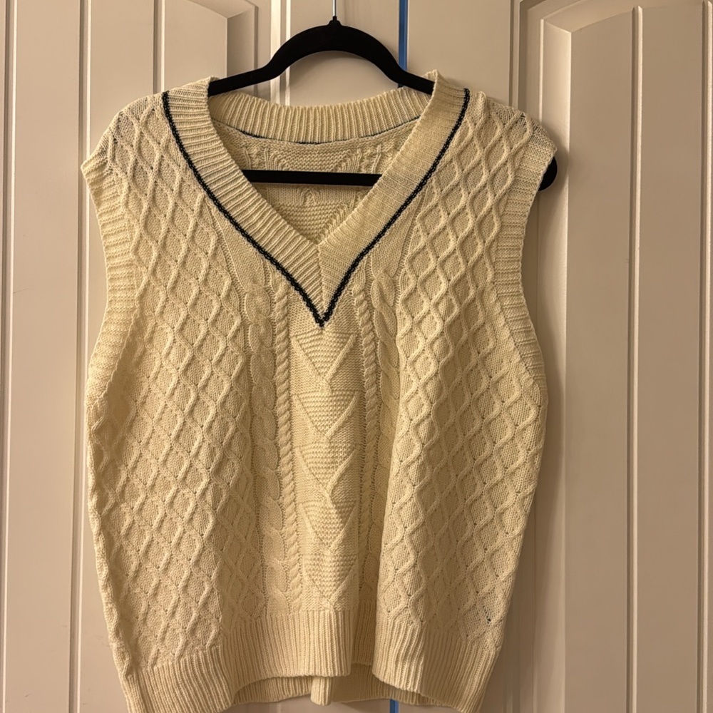 Cream Cable Knit V-Neck Sweater Vest